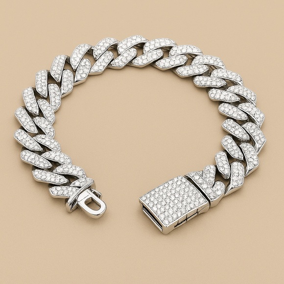 White Gold Plated Miami Cuban Link Bracelet for Men and Women - Picture 2 of 6